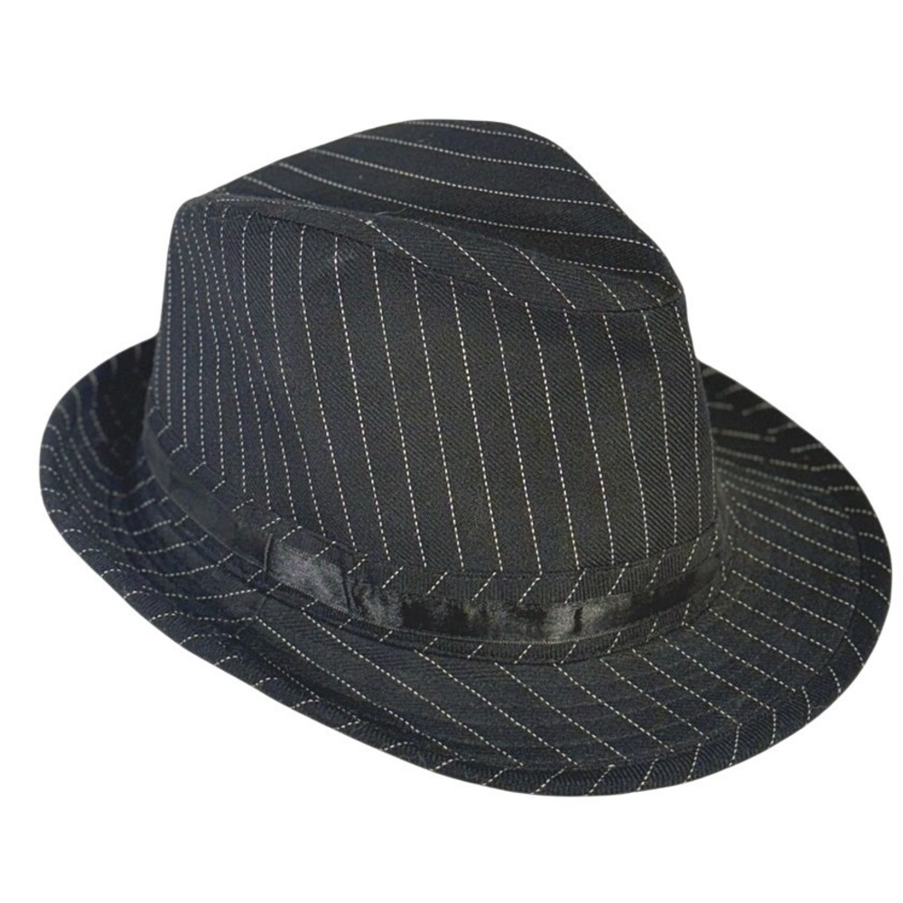 Men's Black Pinstripe Fedora Hat One Size